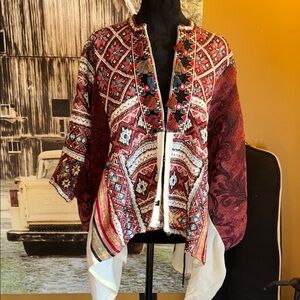 Upcycled Bohemian Red and White Patterned Jacket